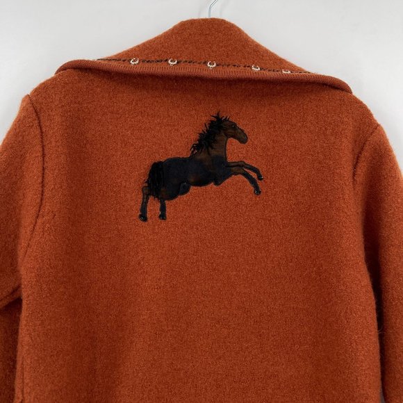 Lisa International Medium Jacket Sweater Zip Horse Beaded Horseshoe Western Rust - Picture 7 of 12
